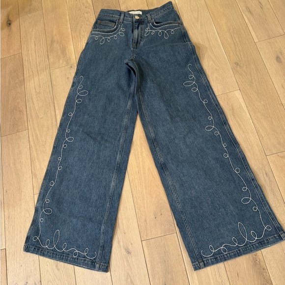 Elegant Blue Flare Jeans with White Stitching